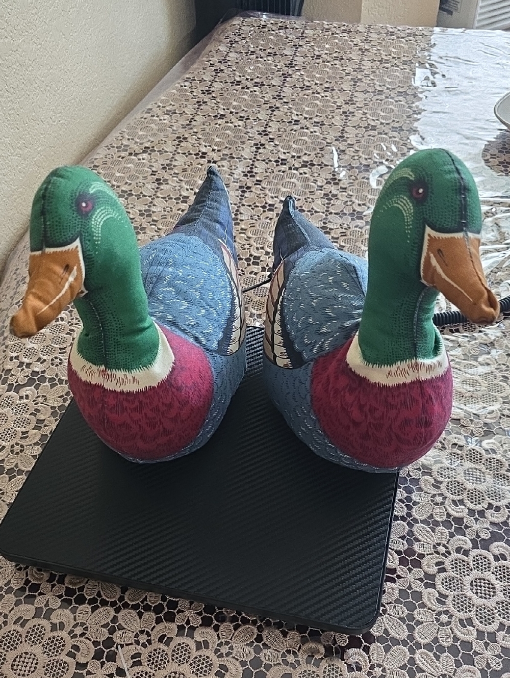 Handcrafted Fabric Duck Pair - Green, Blue & Magenta Decorative Birds